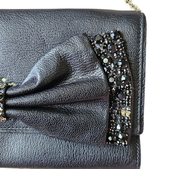 Kate Spade New York Manor Place Shea Black Embellished Leather Clutch Bow Bag - Picture 4 of 7